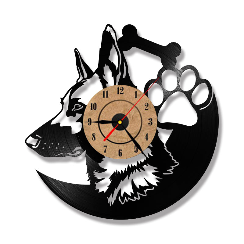 Vinyl Record Wall Clock Led Lighting, Creative Pet Dog Shape, Retro Nostalgic Wall Clock Wall Clock