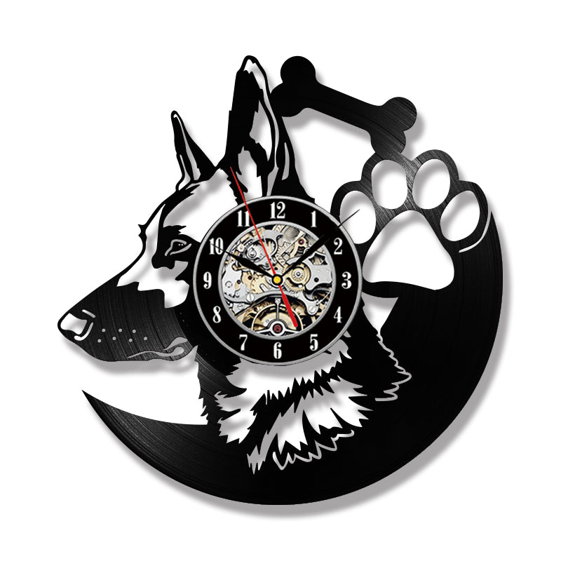 Vinyl Record Wall Clock Led Lighting, Creative Pet Dog Shape, Retro Nostalgic Wall Clock Wall Clock