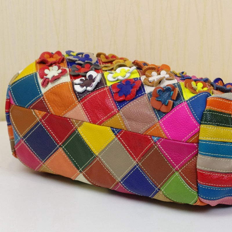 Vibrant Floral Leather Shoulder Bag – Bold Contrast &amp; Street Fashion