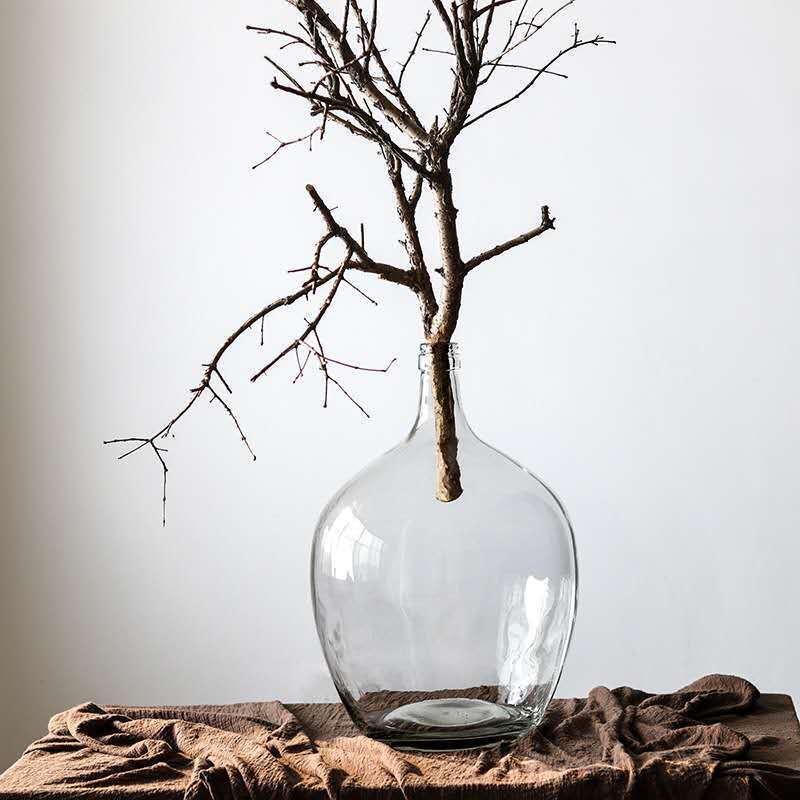Japanese Bell Horse Drunk Wood Nantian Bamboo Nordic Style Simple Thin Mouth Big Belly Bottle Vase Transparent Indoor Flower Arranging Device