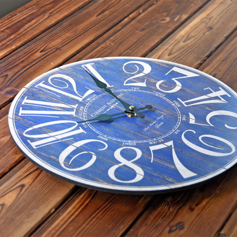 Blue Digital Wall Clock Creative Old Wooden Wall Sticker Clock