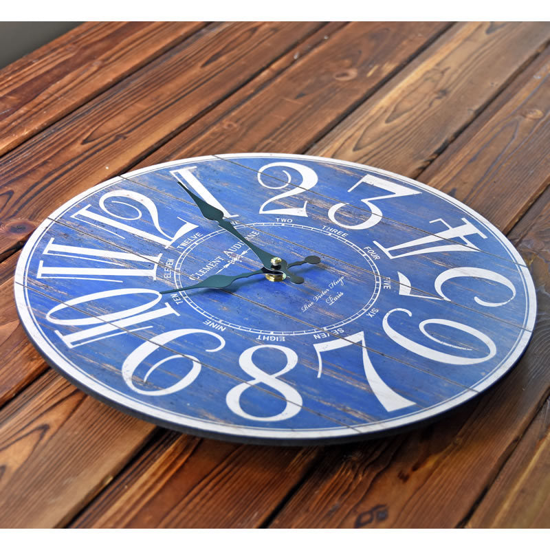 Blue Digital Wall Clock Creative Old Wooden Wall Sticker Clock