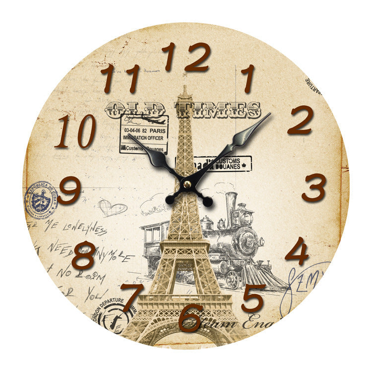 Creative Wooden Wall Clock European Tower Creative Home Clock Living Room Bedroom Wall Clock Wholesale Factory Direct Explosion Models