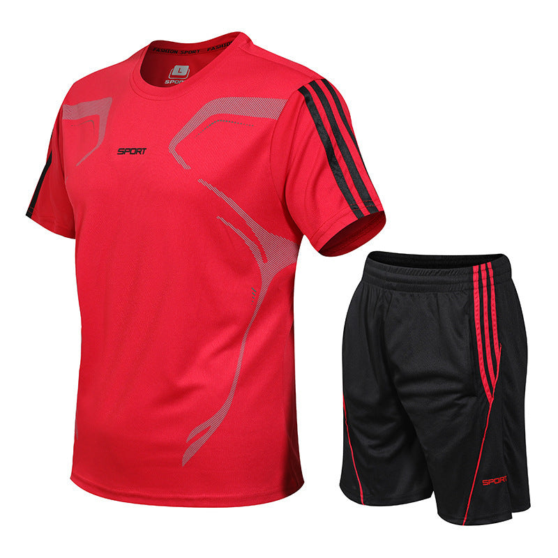 Casual Suit Men's Summer Men's Short-Sleeved Suit Ice Silk Suit Men's Plus Size Running Wear Sportswear