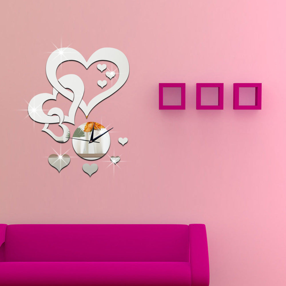 Creative Heart-shaped Wall Clock Mirror Clock Acrylic Decoration