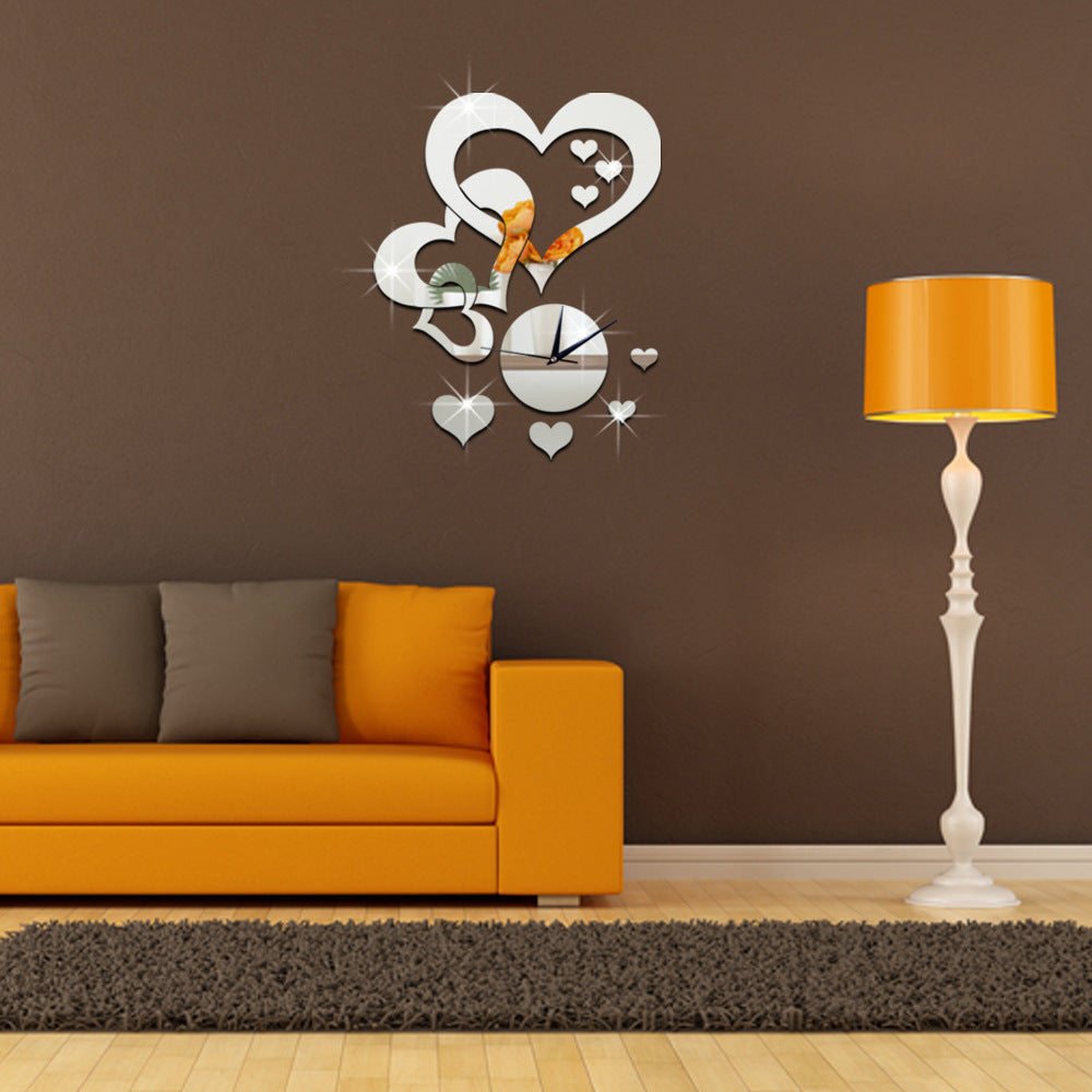 Creative Heart-shaped Wall Clock Mirror Clock Acrylic Decoration