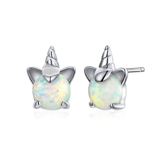 Opal unicorn s925 silver earrings