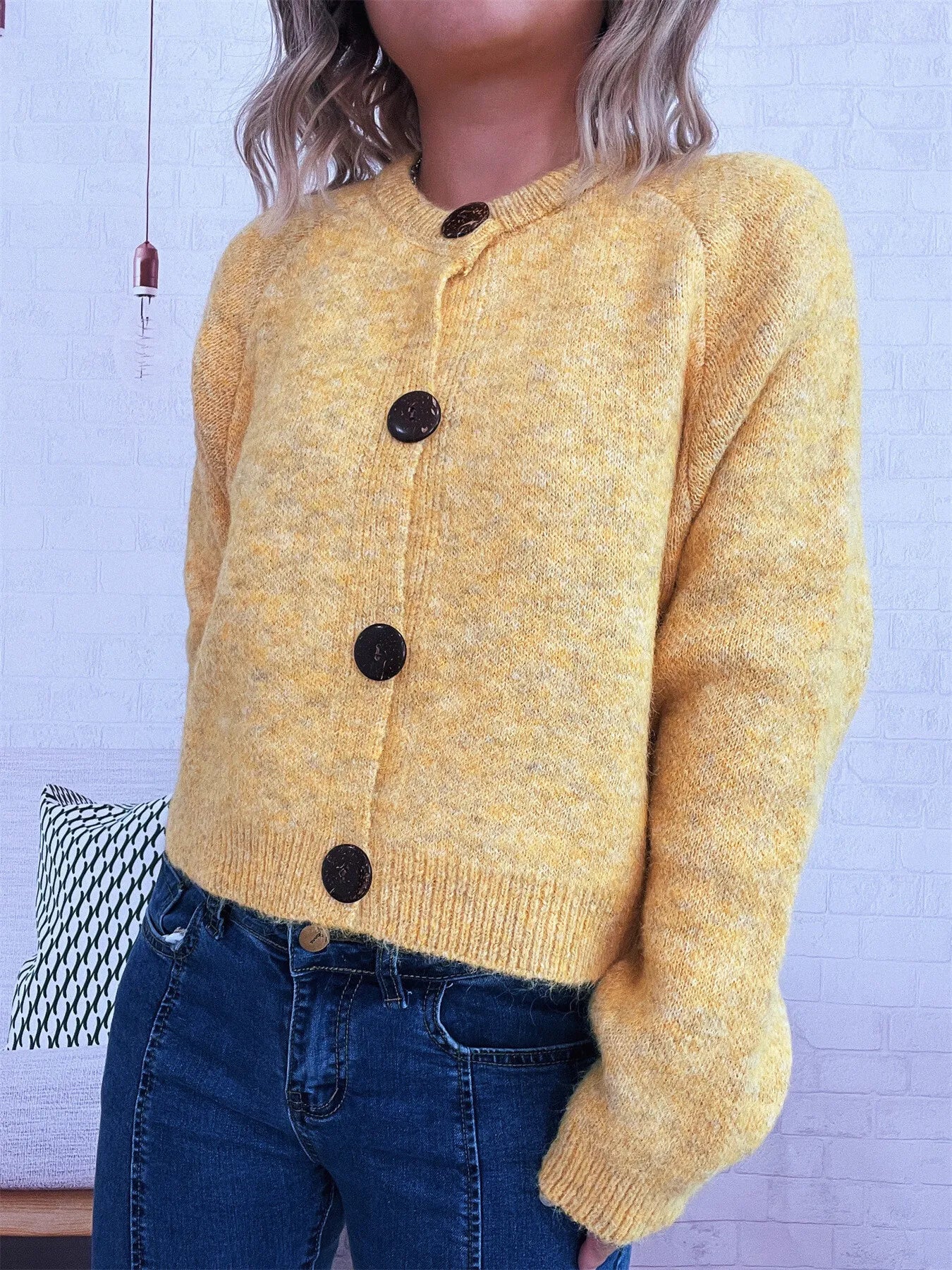 Women Button-Up Raglan Sleeve Cardigan Sweater