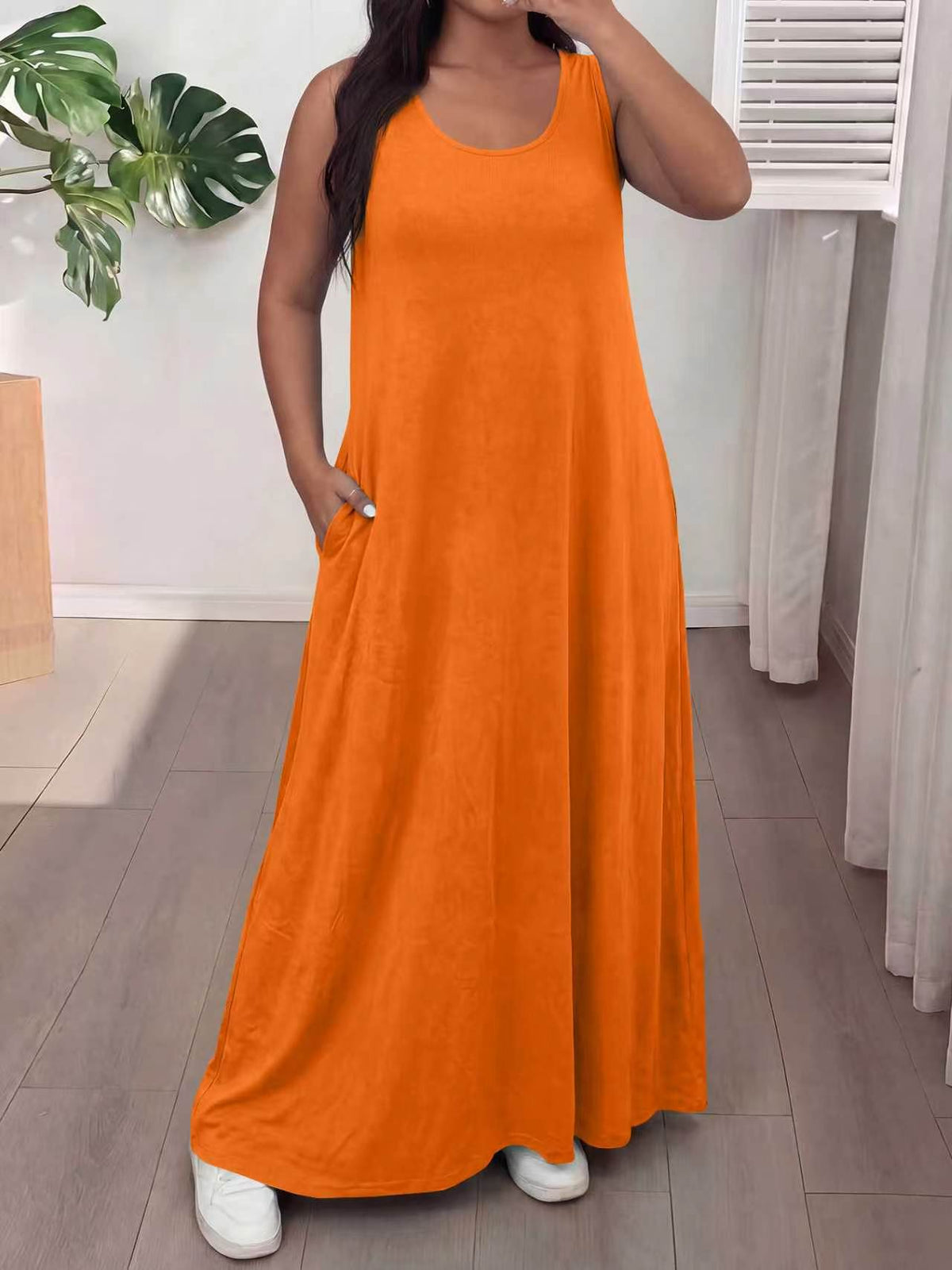 2026 Summer Womens Sleeveless Maxi Dress, U Neck Loose Casual Long Dress With Pockets