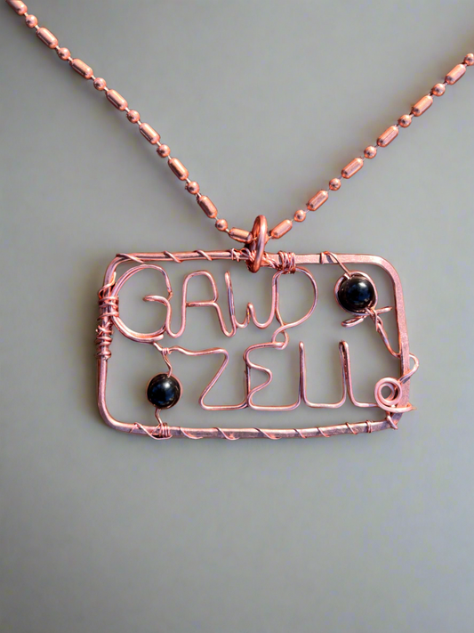.999 Copper Hand Wrapped Rectangle Name Pendant