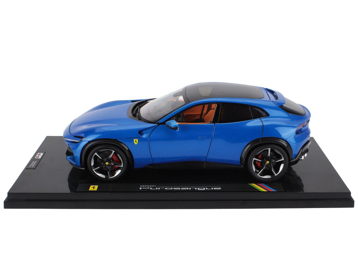 2022 Ferrari Purosangue Blu Corsa Blue Metallic with Black Top and Orange Interior 1/18 Diecast Model Car by Polistil