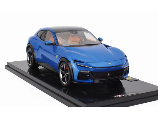 2022 Ferrari Purosangue Blu Corsa Blue Metallic with Black Top and Orange Interior 1/18 Diecast Model Car by Polistil