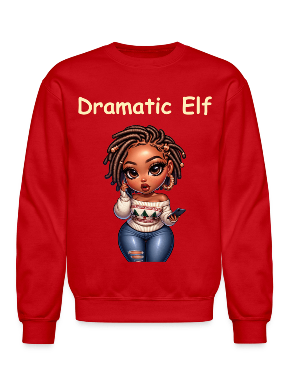 African American Women Christmas Dramatic Elf Crewneck Sweatshirt