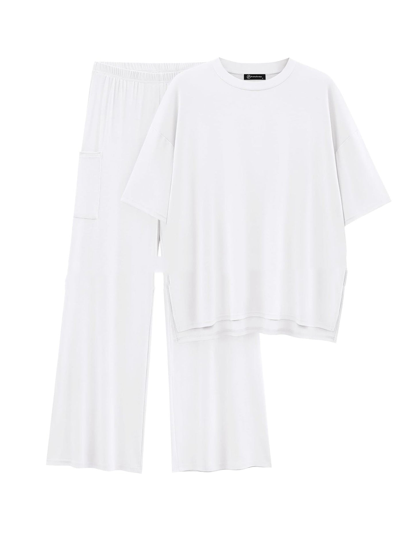 Casual Short Sleeve Pullover Top Wide Leg Pants Casual Suit