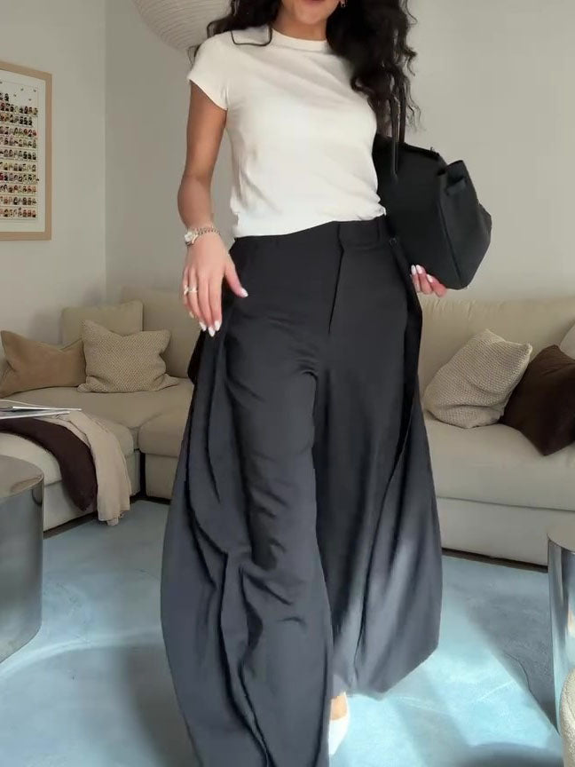 High Waist Draped Wide Leg Suit Pants