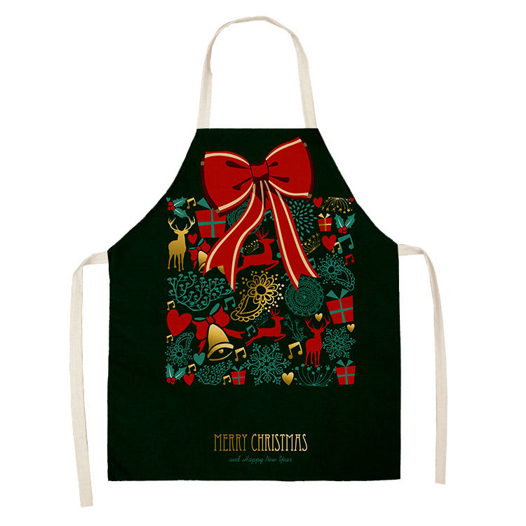 Household Green Series Christmas Dog Linen Apron Used In Kitchen