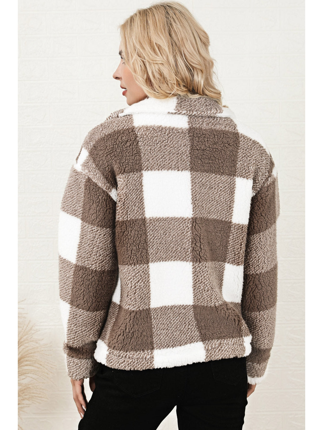 Plaid Collared Neck Drop Shoulder Jacket