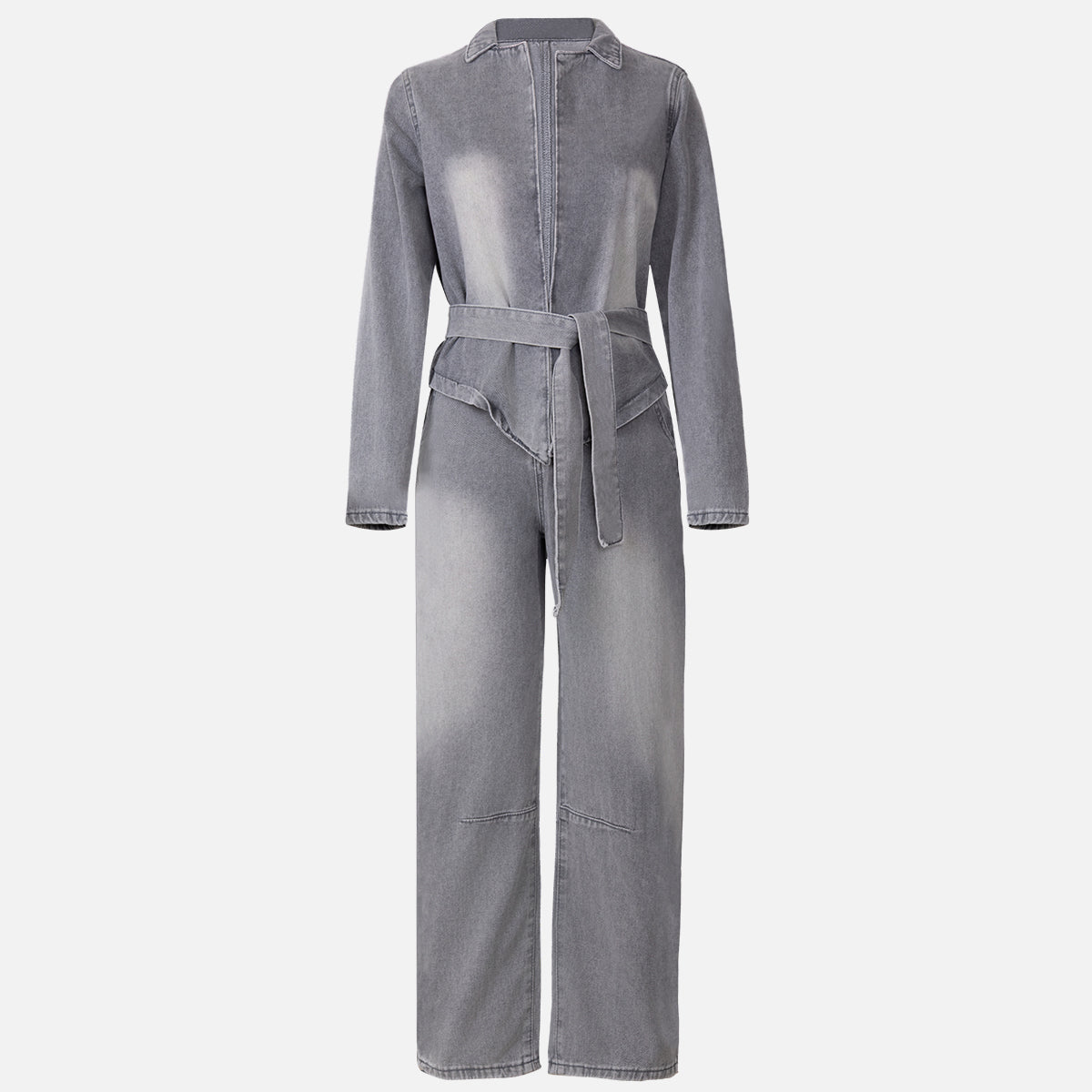 Denim Tie Long Sleeve Top & High Waist Pants Set