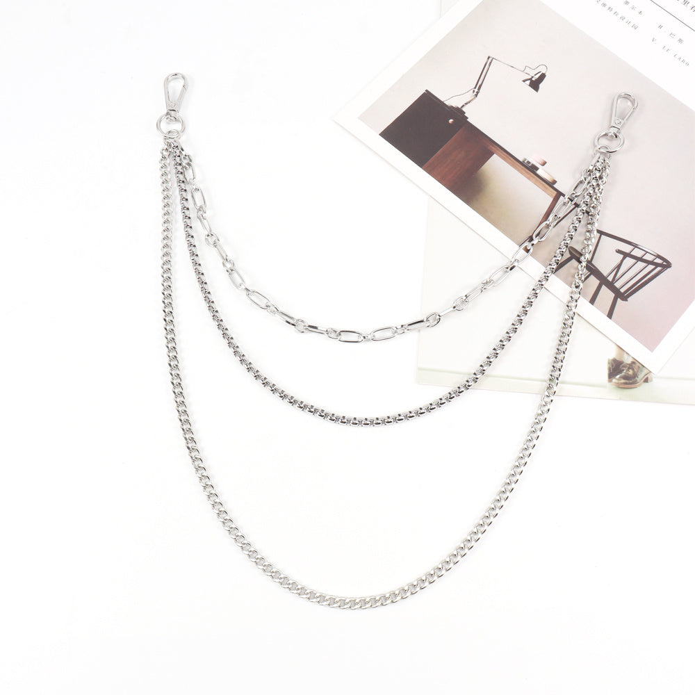 New European And American Style Pants Chain Men And Women Three-layer Silver Personality Chain With Jeans Punk Hip Hop Accessories