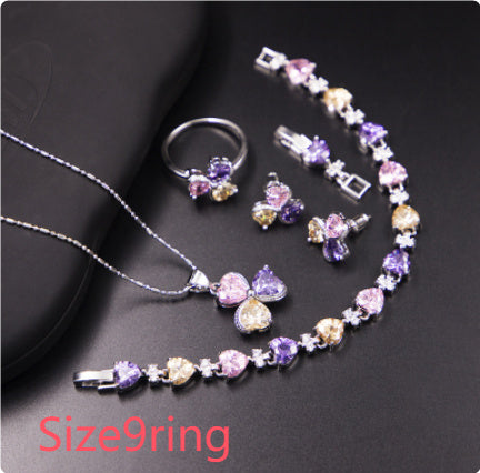 Clover Zircon Diamond Jewellery Set Women