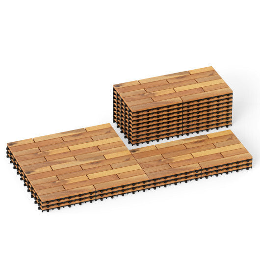 24 x 12 Inch 24 Pieces Acacia Wood Interlocking Deck Tiles with Waterproof Design