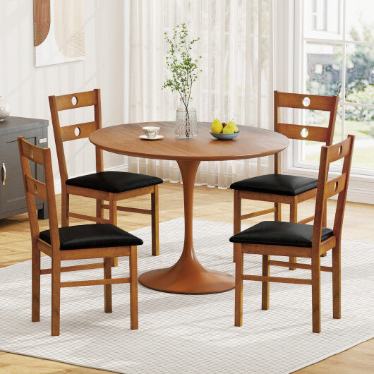 Wooden Dining Chairs Set of 4 Armless Kitchen Chairs with Hollowed Backrest-White