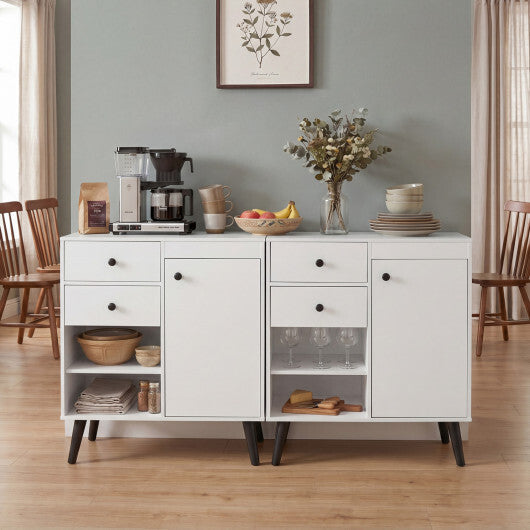Set of 2 31" Buffet Cabinet with 2 Drawers and Open Compartments for Kitchen-Rustic Brown