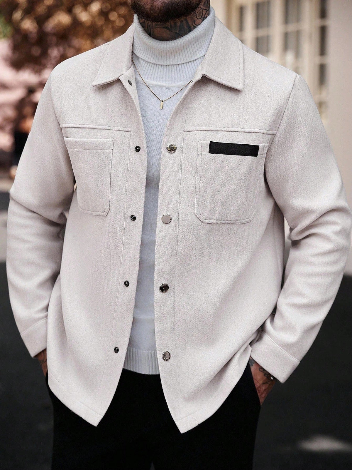 2026 Autumn Winter European And American Men's Fashion Pocket Woolen Jacket With Lapel Casual Single-Breasted Coat For Men 2600808