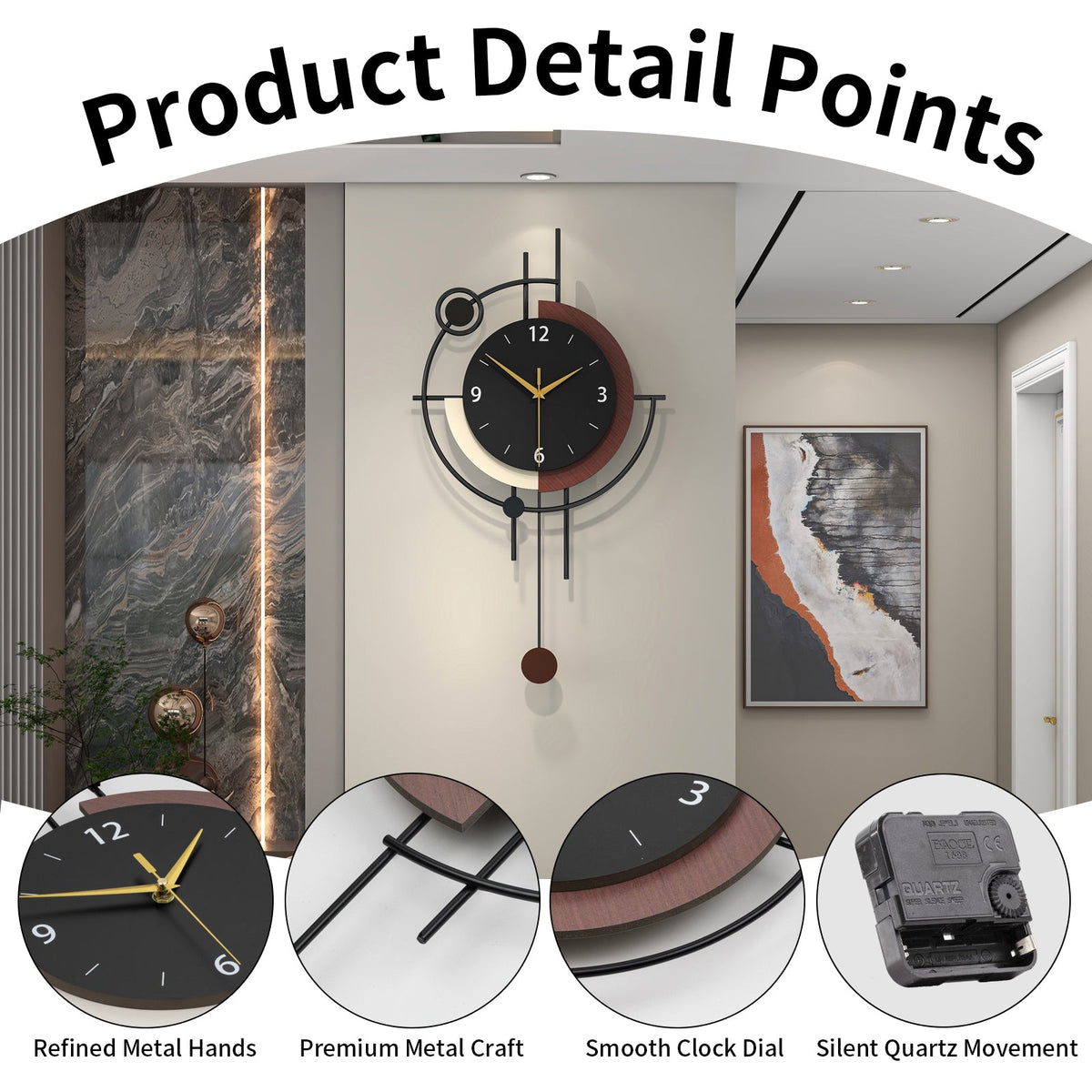 Modern Metal Wall Clock Geometric Decorative Pendulum Home Decor