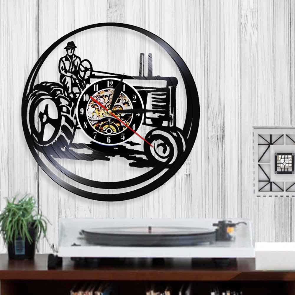 Creative old tractor harvester vinyl record wall clock