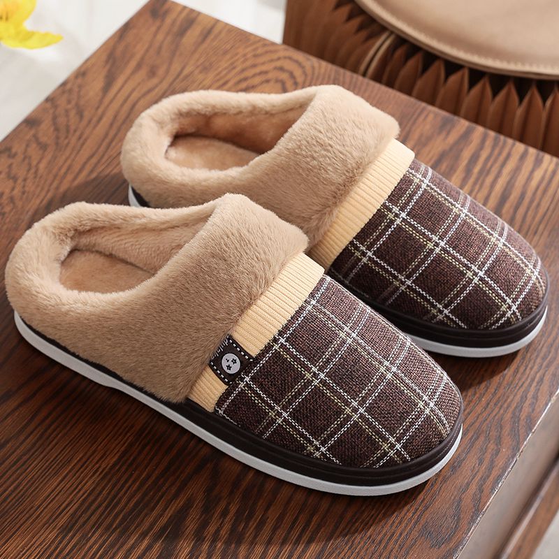 Mens Cotton Slippers For Winter Non-slip  Warm And With A Thick Sole