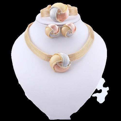 Three-color earrings, necklaces and bracelets set