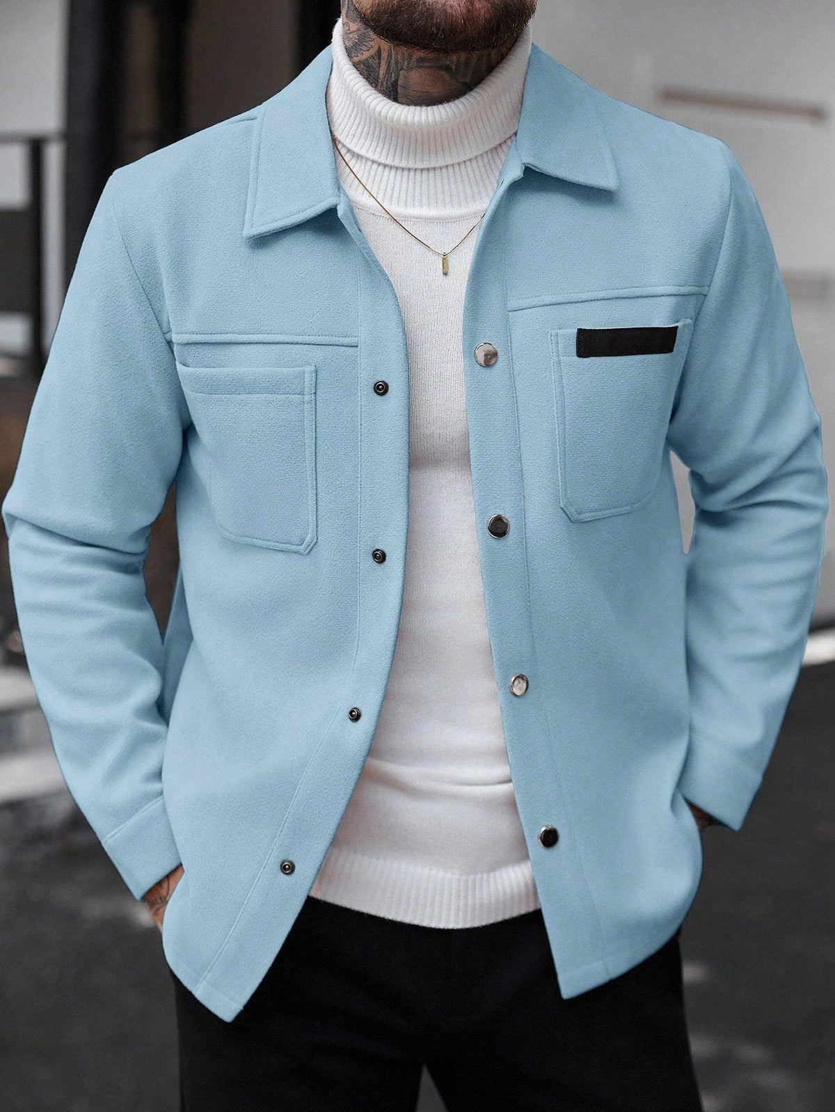 2026 Autumn Winter European And American Men's Fashion Pocket Woolen Jacket With Lapel Casual Single-Breasted Coat For Men 2600808