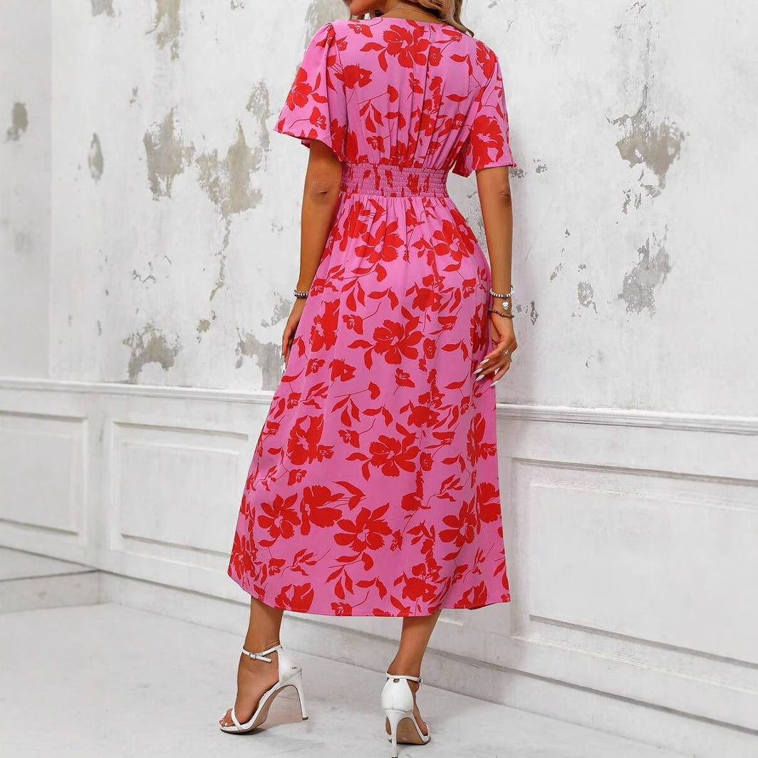 Women's V-neck Casual Temperament Long Dress