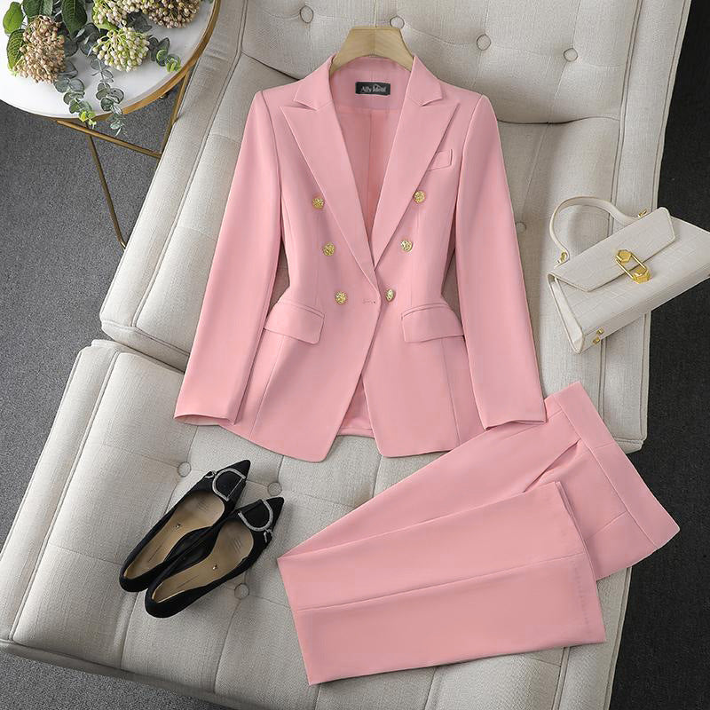 New All-matching Casual Suit Lapel Button-down Jacket And Slim-fit Trousers For Women's Office Business Set Clothing