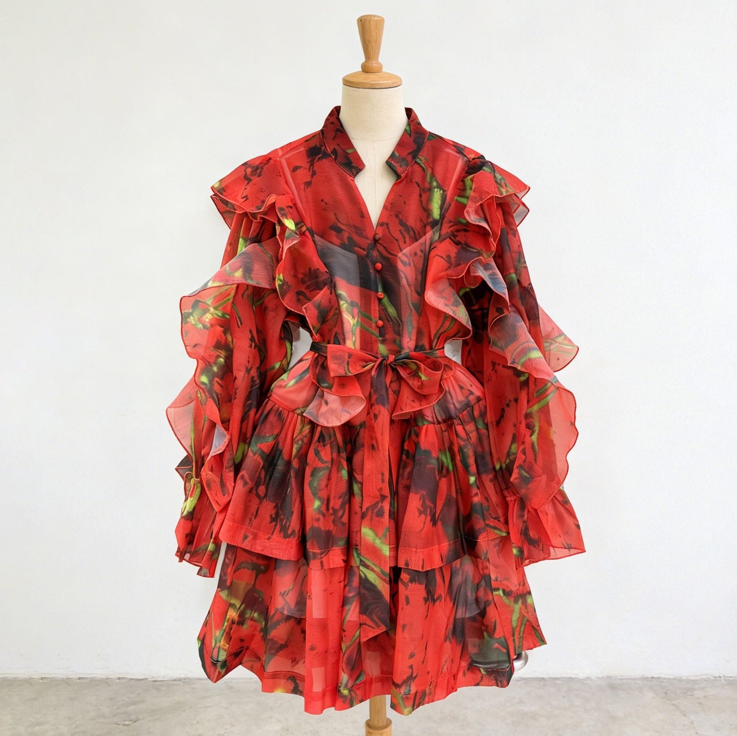 V-neck Ruffled Tie-waist Dress
