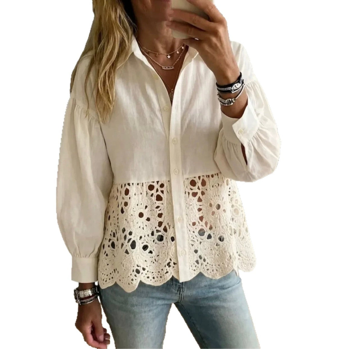 AliExpress Europe And US Cross-Border New Womens Hollow-Out Hem Shirt