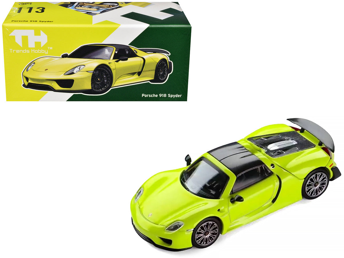 Porsche 918 Spyder Acid Green with Carbon Top 1/64 Diecast Model Car by Trends Hobby