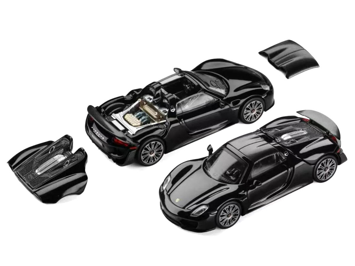 Porsche 918 Spyder Black with Carbon Top 1/64 Diecast Model Car by Trends Hobby