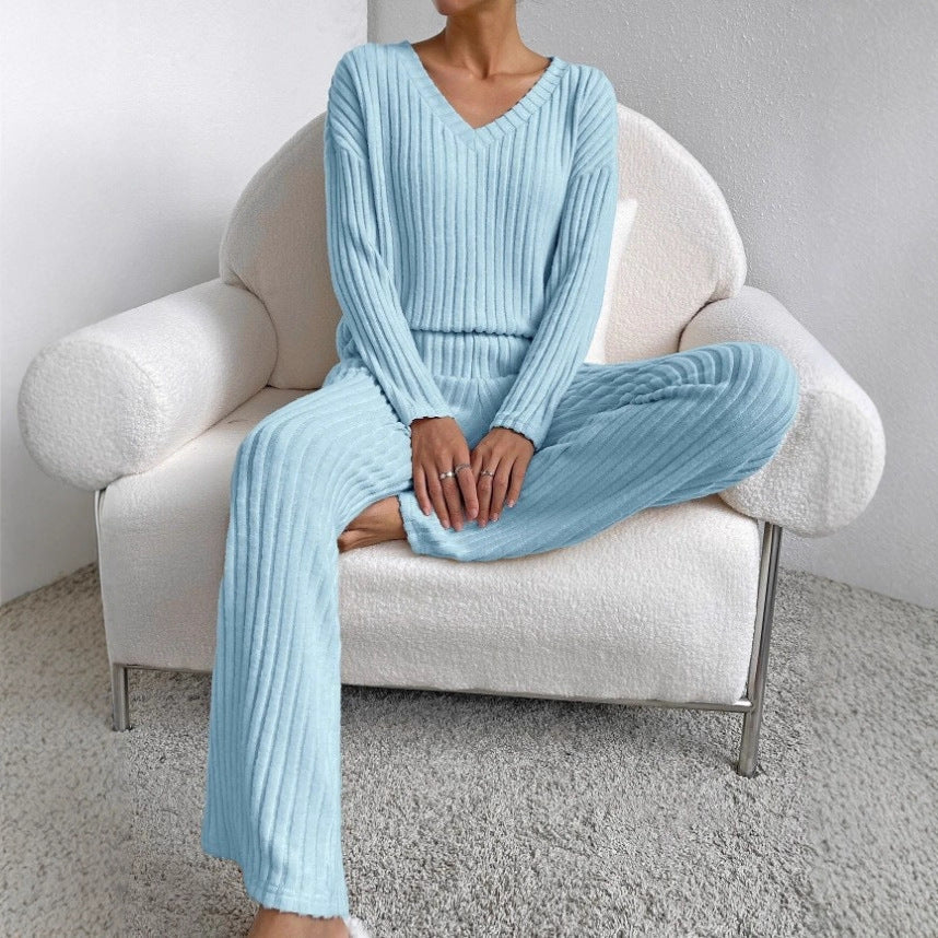 2026 Fall Winter New Arrival TwoPiece Outfit,Elegant Loose VNeck Knit Set With StraightLeg Pants