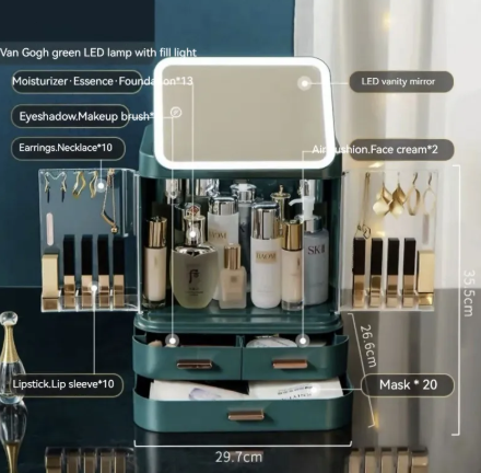 Lighted Mirror Makeup Storage Box