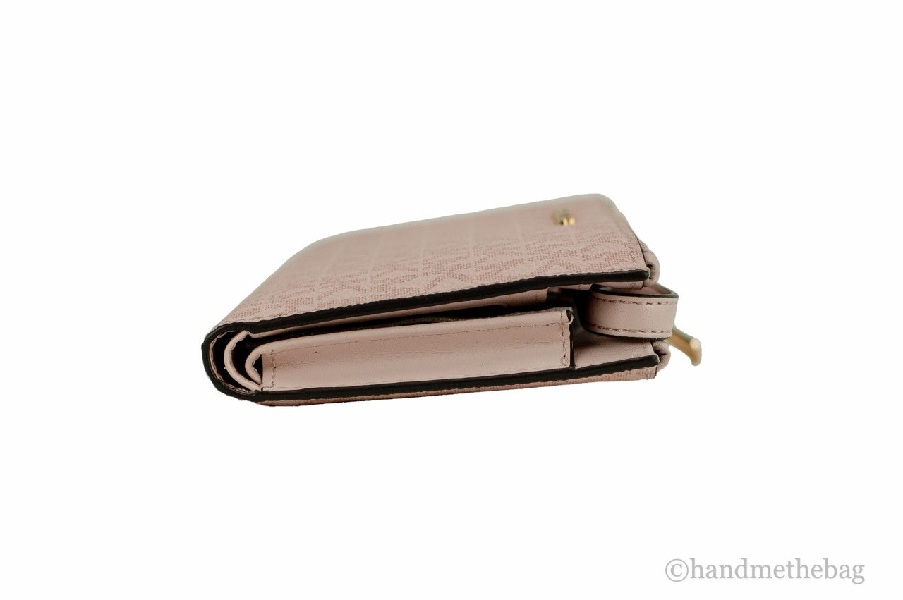 Michael Kors Jet Set Travel Dark Powder Blush PVC Large Double Zip Wrist Wallet