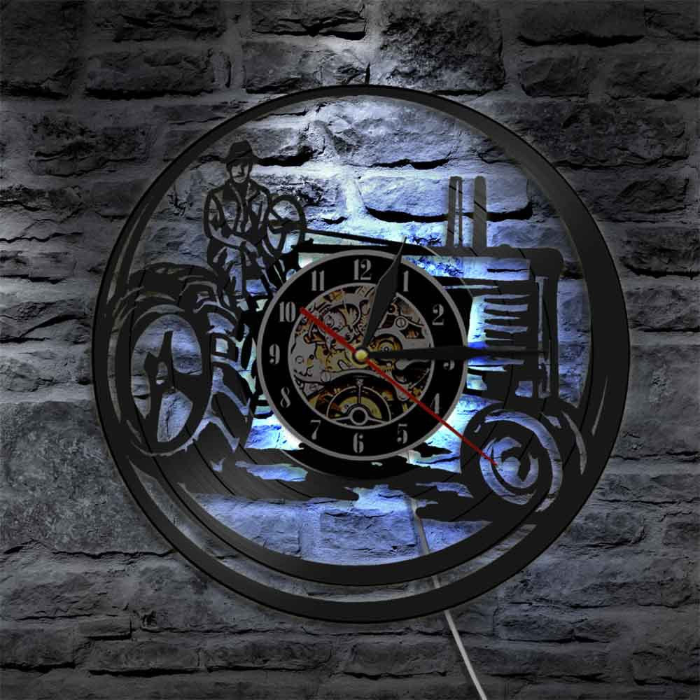 Creative old tractor harvester vinyl record wall clock