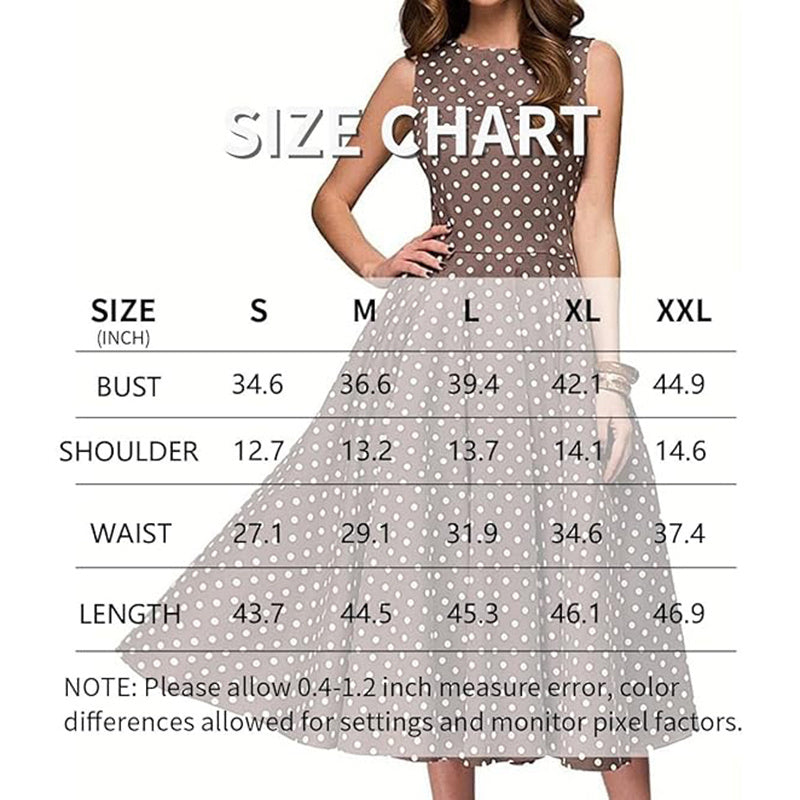 Women's Vintage Polka Dot Sleeveless Dress O-Neck Summer Cocktail Party Dress