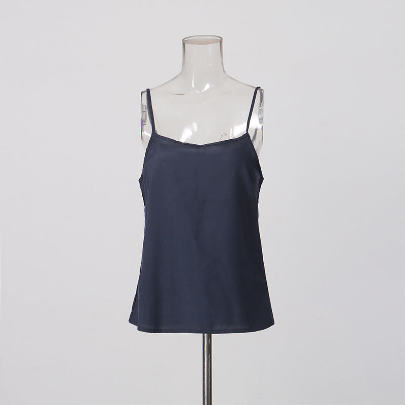 Navy Organza Bow Neck Drawstring Waist Sheer Long Sleeve Blouse