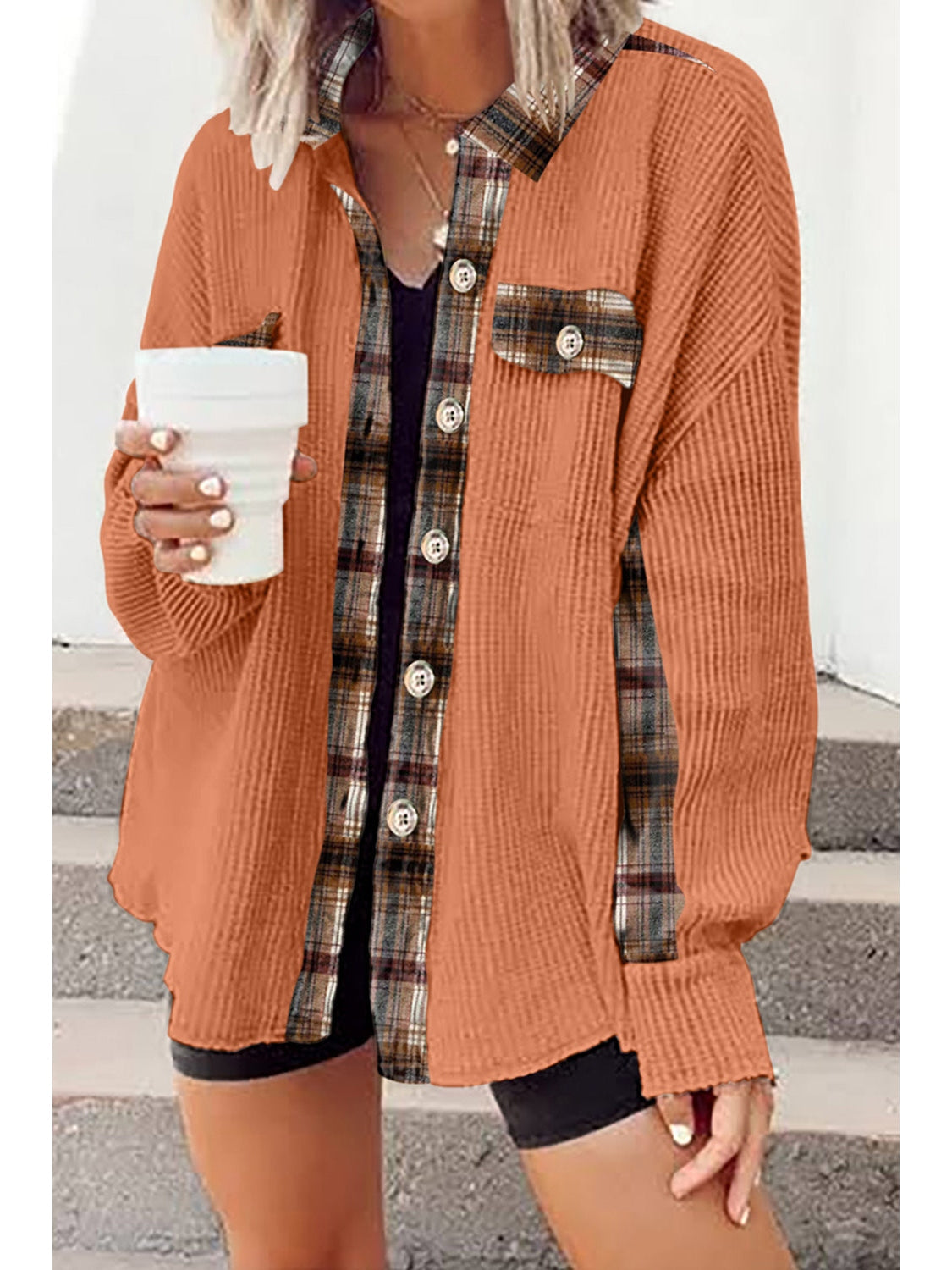 Plaid Button Down Collared Jacket
