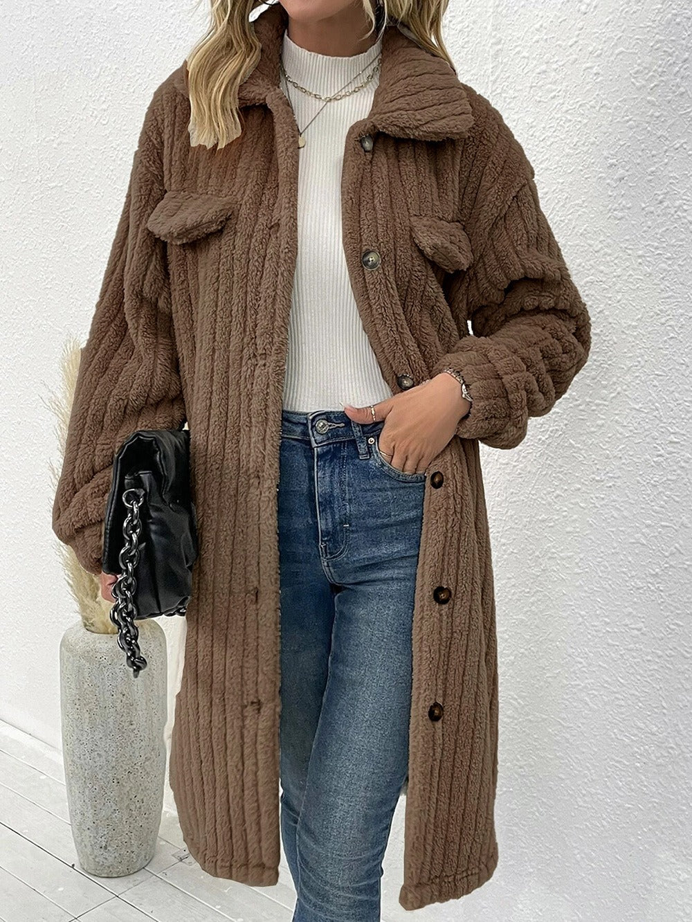 2026 New Winter Women's Fuzzy Coat, Fluffy Lapel Single-breasted Outerwear