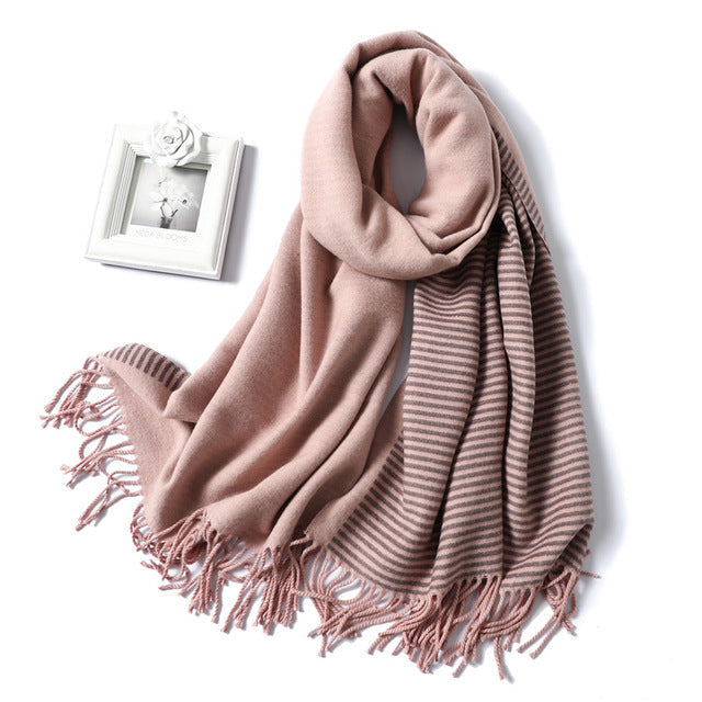 Luxury Striped Cashmere Blend Scarf - Extra Long Winter Shawl for Women, Soft Fashion Accessory