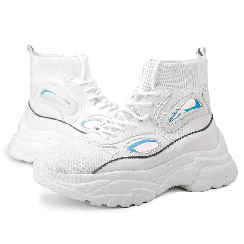 Thick bottom increase shoes couple high help flying woven white shoes platform shoes