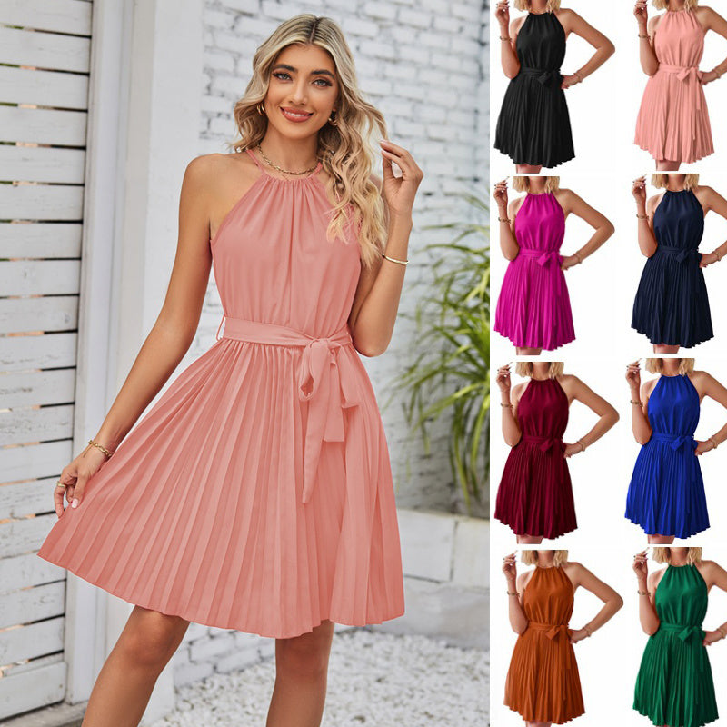 Halter Strapless Pleated Sundress